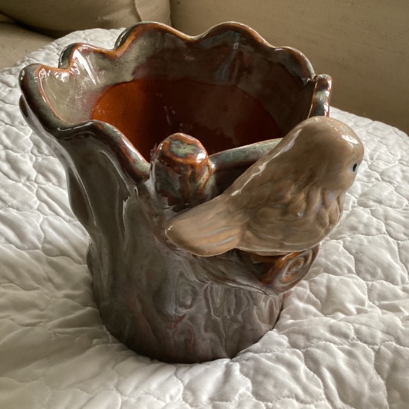 VINTAGE POTTERY TREE TRUNK & BIRDS PLANTER - Picture 4 of 15